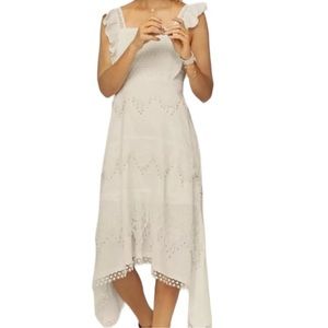 ANTHROPOLOGIE RINA DHAKA BEADED CELESTE MIDI DRESS White EUC! SIZE 6